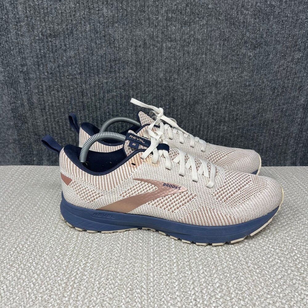 Brooks Revel 5 Whisper White Navy Copper Rose Gold Running Shoes Women’s 11.5 B